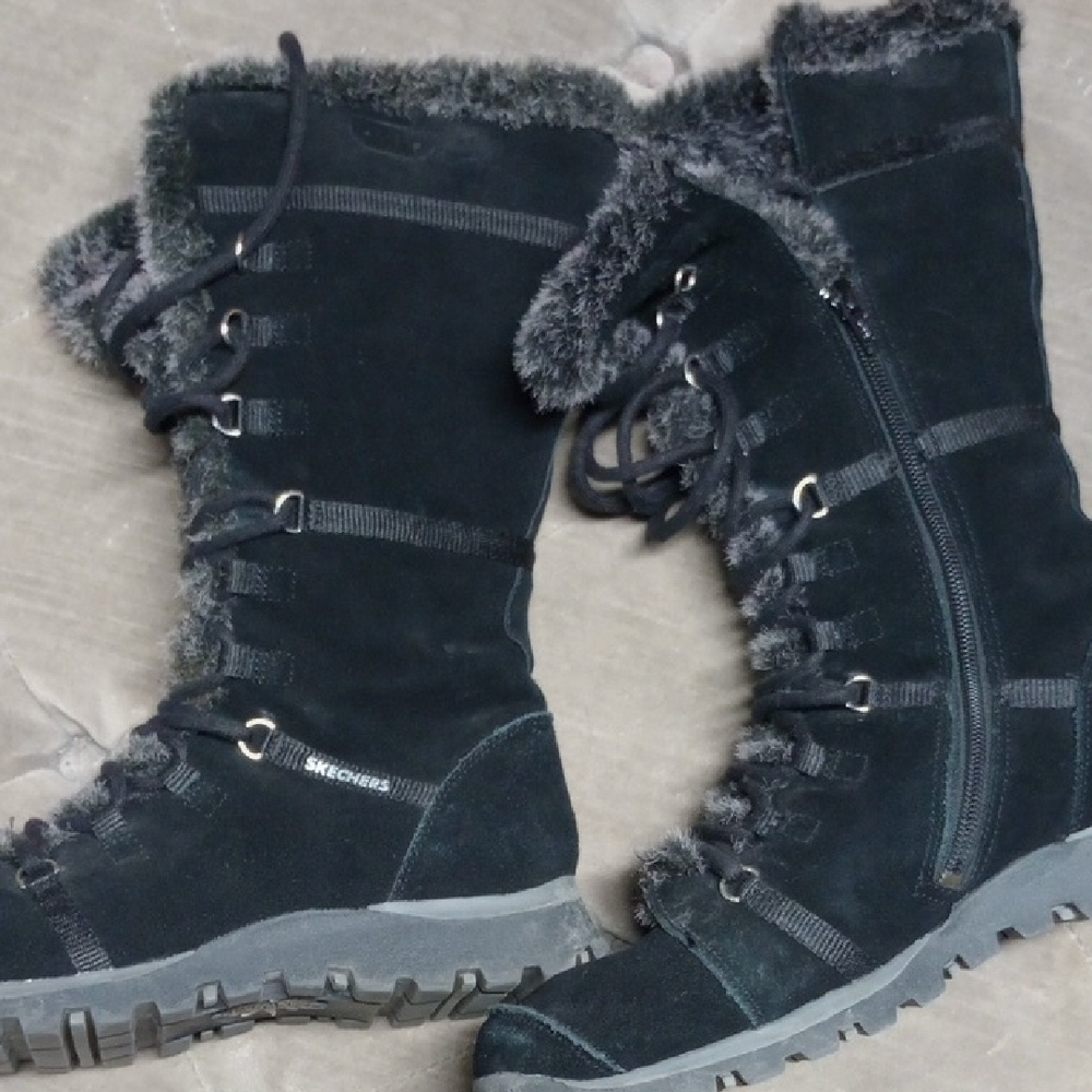 Skechers Fur-Lined Suede Mid-Calf Winter Boots